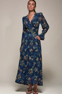 Long Sleeve Mesh Maxi Dress, Navy Floral