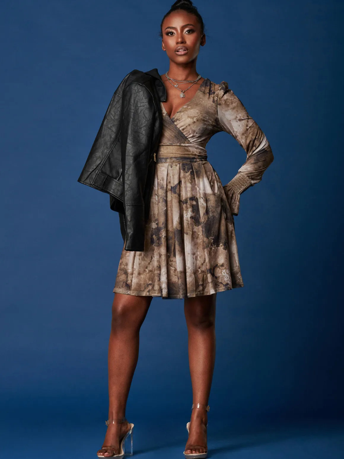 Long Sleeve Mesh Skater Dress, Abstract Multi