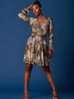 Long Sleeve Mesh Skater Dress, Abstract Multi