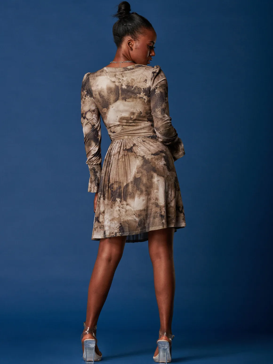 Long Sleeve Mesh Skater Dress, Abstract Multi
