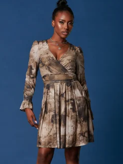 Long Sleeve Mesh Skater Dress, Abstract Multi