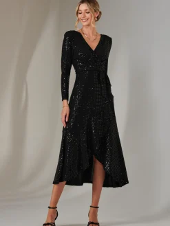 Long Sleeve Metallic Spot Maxi Dress, Black