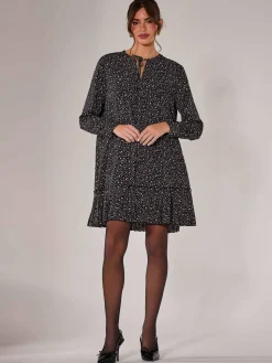 Long Sleeve Shirt Dress, Black Spot