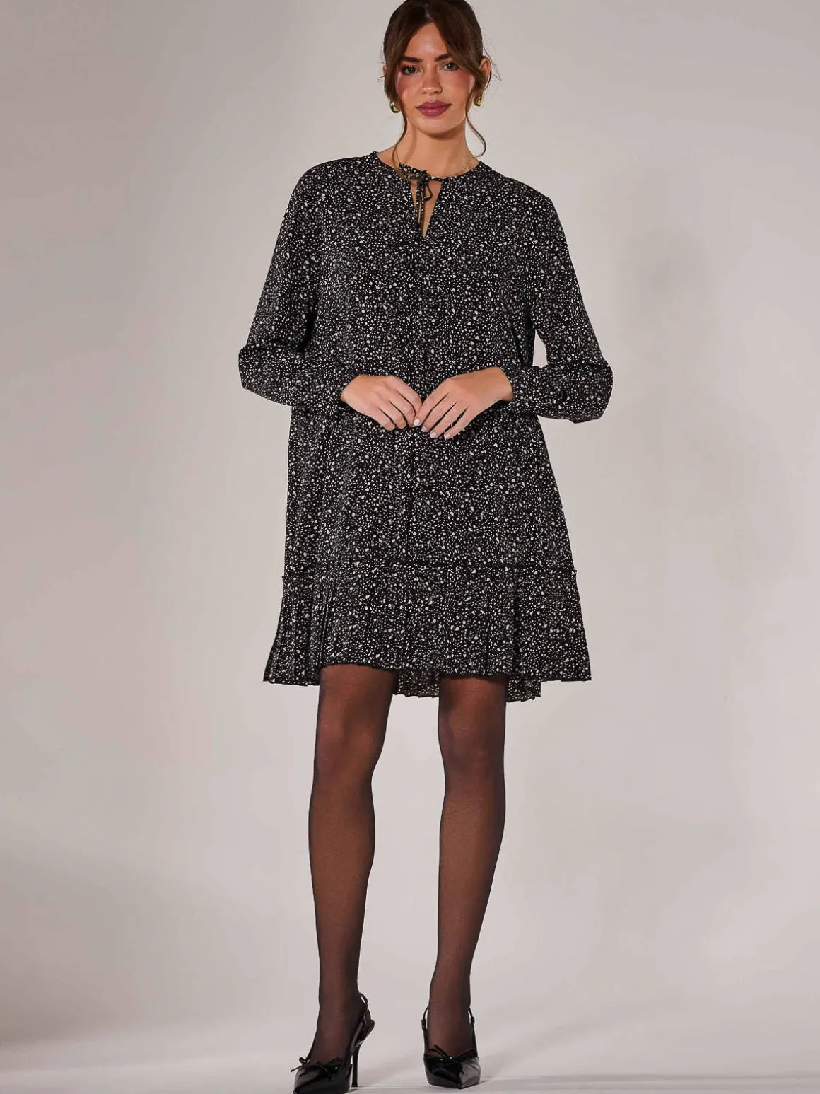Long Sleeve Shirt Dress, Black Spot