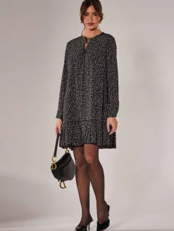 Long Sleeve Shirt Dress, Black Spot