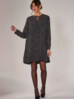 Long Sleeve Shirt Dress, Black Spot