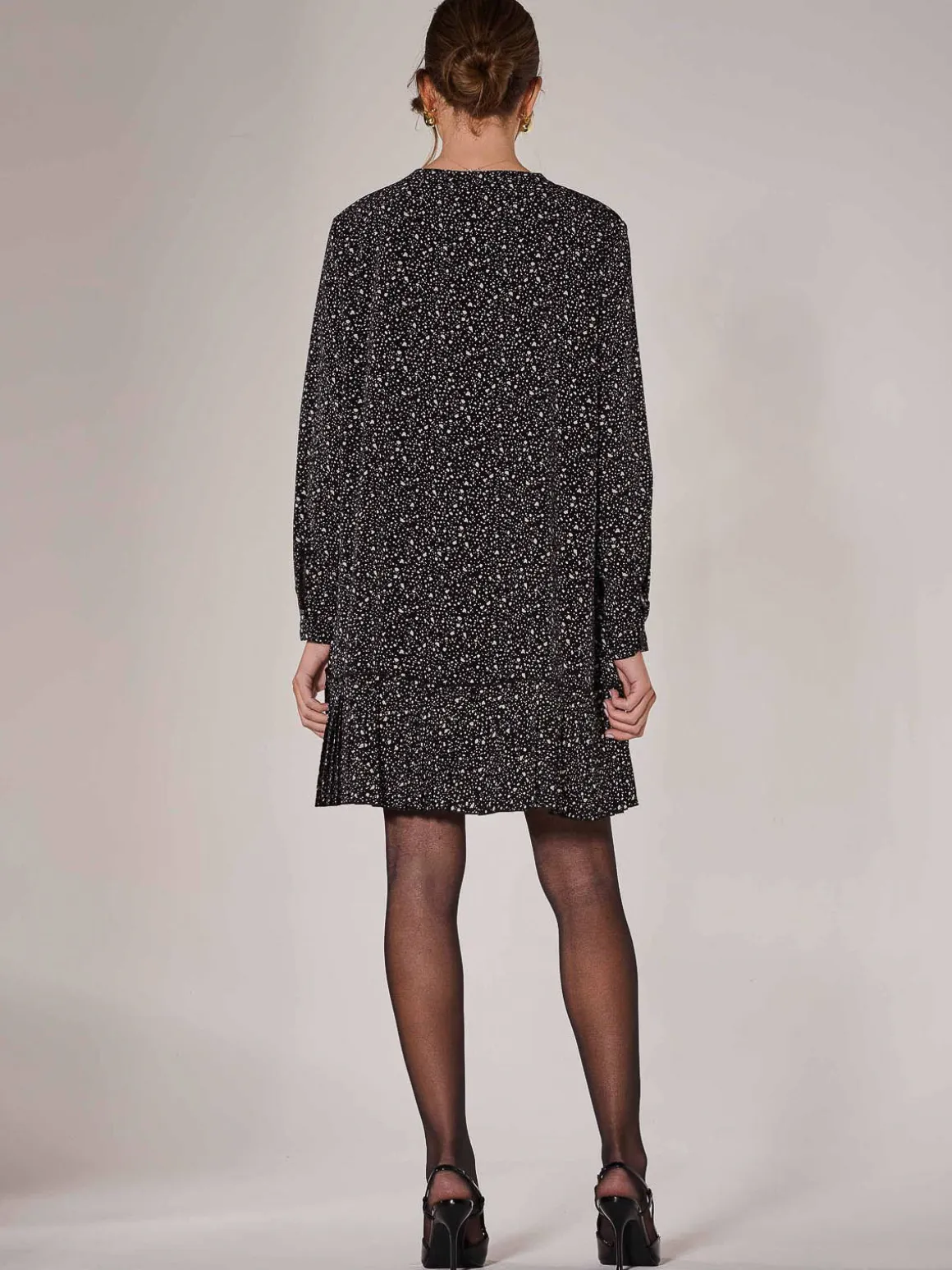 Long Sleeve Shirt Dress, Black Spot