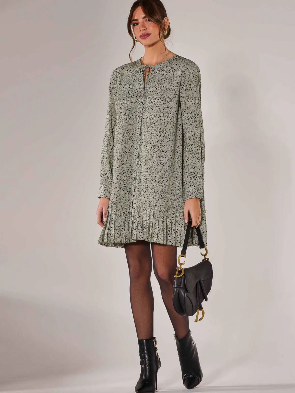 Long Sleeve Shirt Dress, Khaki Spot