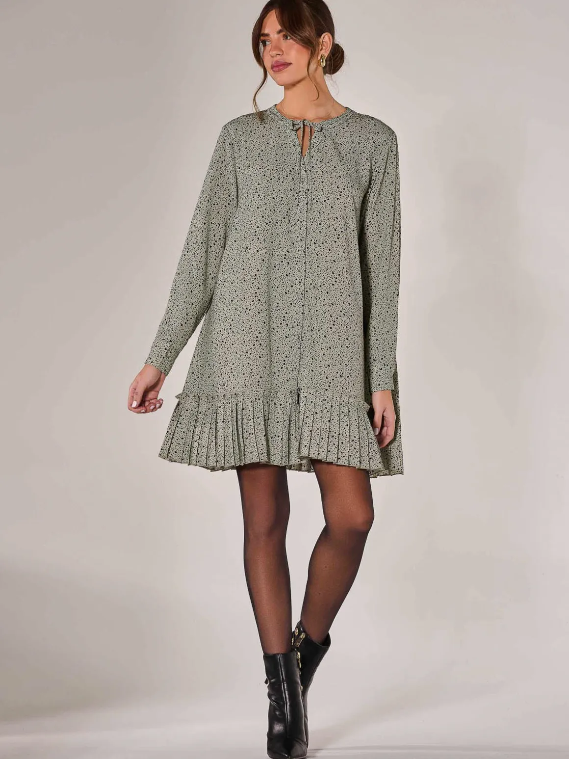 Long Sleeve Shirt Dress, Khaki Spot