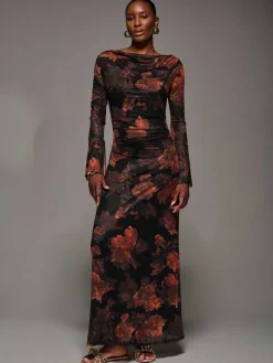 Long Sleeve Slash Neck Maxi Dress, Amber Haze