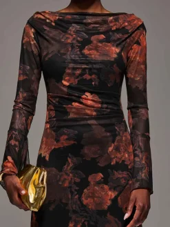 Long Sleeve Slash Neck Maxi Dress, Amber Haze