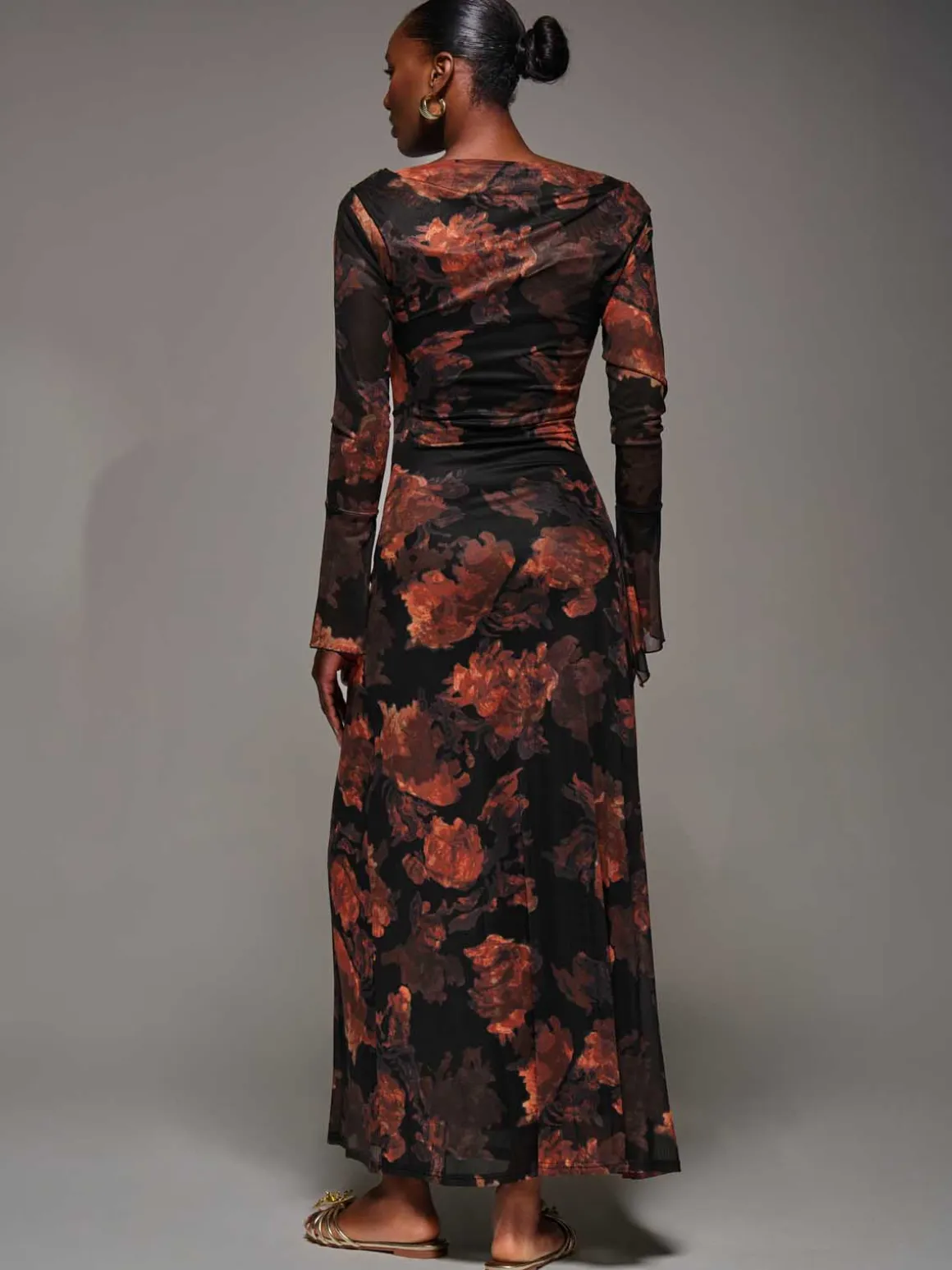 Long Sleeve Slash Neck Maxi Dress, Amber Haze