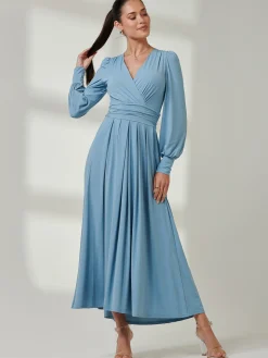 Long Sleeve Super Soft Jersey Maxi Dress, Dolphine Blue