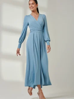 Long Sleeve Super Soft Jersey Maxi Dress, Dolphine Blue