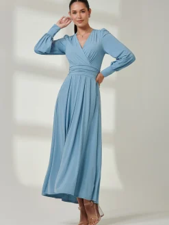Long Sleeve Super Soft Jersey Maxi Dress, Dolphine Blue