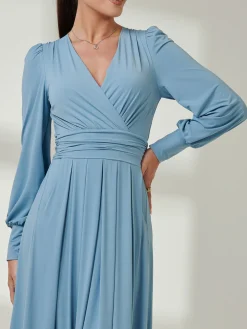 Long Sleeve Super Soft Jersey Maxi Dress, Dolphine Blue