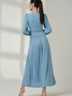Long Sleeve Super Soft Jersey Maxi Dress, Dolphine Blue