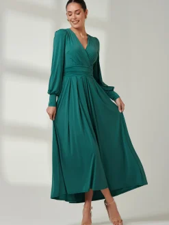 Long Sleeve Super Soft Jersey Maxi Dress, Peacock Green