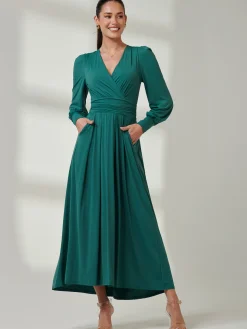Long Sleeve Super Soft Jersey Maxi Dress, Peacock Green