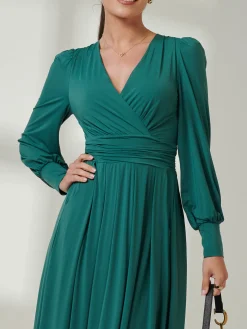 Long Sleeve Super Soft Jersey Maxi Dress, Peacock Green