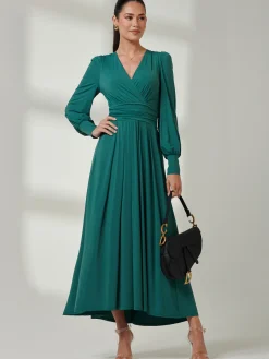 Long Sleeve Super Soft Jersey Maxi Dress, Peacock Green