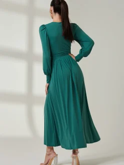 Long Sleeve Super Soft Jersey Maxi Dress, Peacock Green