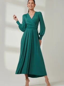 Long Sleeve Super Soft Jersey Maxi Dress, Peacock Green