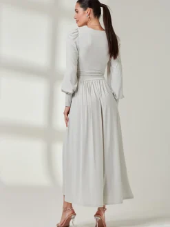 Long Sleeve Super Soft Jersey Maxi Dress, Pearl