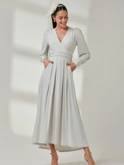 Long Sleeve Super Soft Jersey Maxi Dress, Pearl