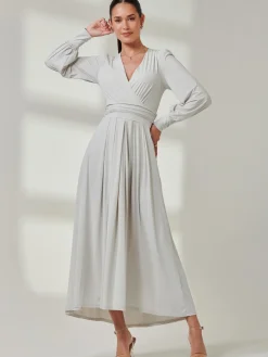 Long Sleeve Super Soft Jersey Maxi Dress, Pearl
