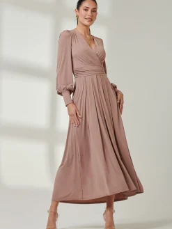 Long Sleeve Super Soft Jersey Maxi Dress, Rose Taupe