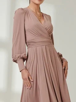 Long Sleeve Super Soft Jersey Maxi Dress, Rose Taupe