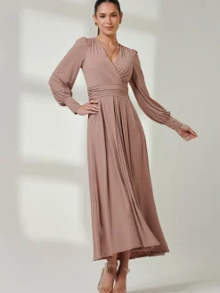 Long Sleeve Super Soft Jersey Maxi Dress, Rose Taupe