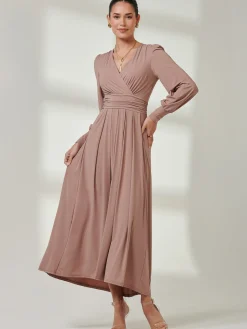 Long Sleeve Super Soft Jersey Maxi Dress, Rose Taupe