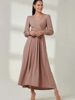 Long Sleeve Super Soft Jersey Maxi Dress, Rose Taupe