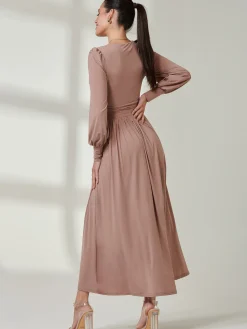 Long Sleeve Super Soft Jersey Maxi Dress, Rose Taupe