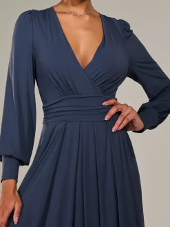 Long Sleeve Super Soft Jersey Maxi Dress, Steel Blue
