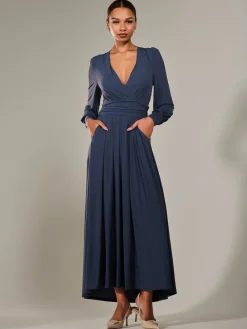 Long Sleeve Super Soft Jersey Maxi Dress, Steel Blue