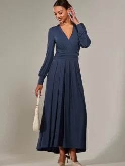 Long Sleeve Super Soft Jersey Maxi Dress, Steel Blue