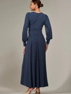 Long Sleeve Super Soft Jersey Maxi Dress, Steel Blue