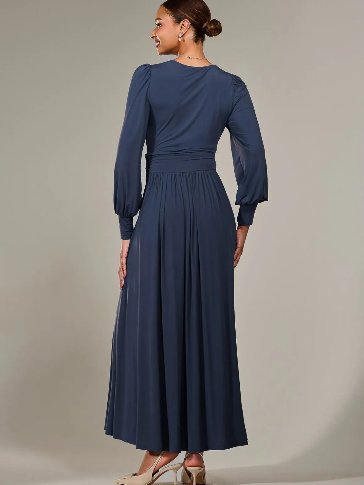 Long Sleeve Super Soft Jersey Maxi Dress, Steel Blue