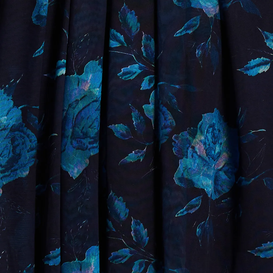 Long Sleeve V Neck Mesh Maxi Dress, Navy Floral