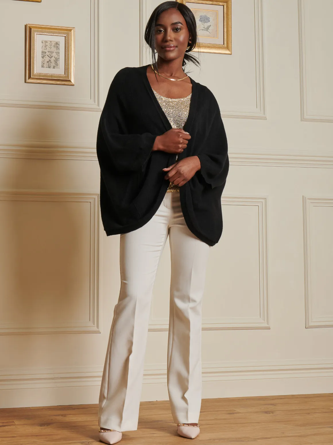 Loose Fit Batwing Knitted Cardigan, Black