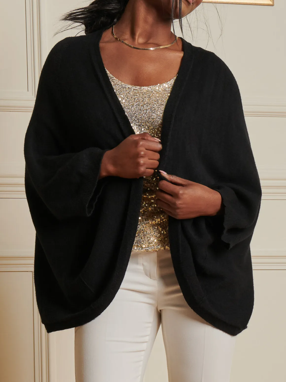 Loose Fit Batwing Knitted Cardigan, Black
