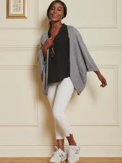Loose Fit Batwing Knitted Cardigan, Grey Heather