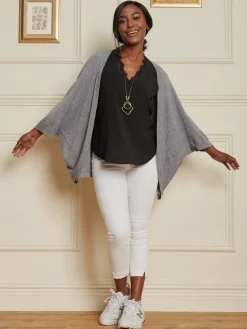 Loose Fit Batwing Knitted Cardigan, Grey Heather