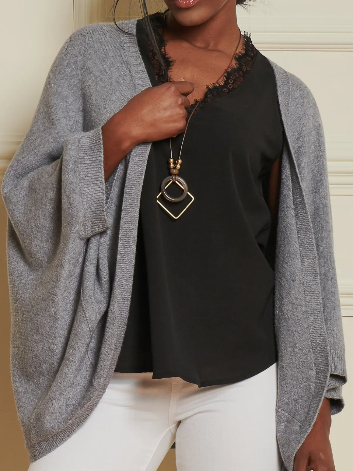 Loose Fit Batwing Knitted Cardigan, Grey Heather