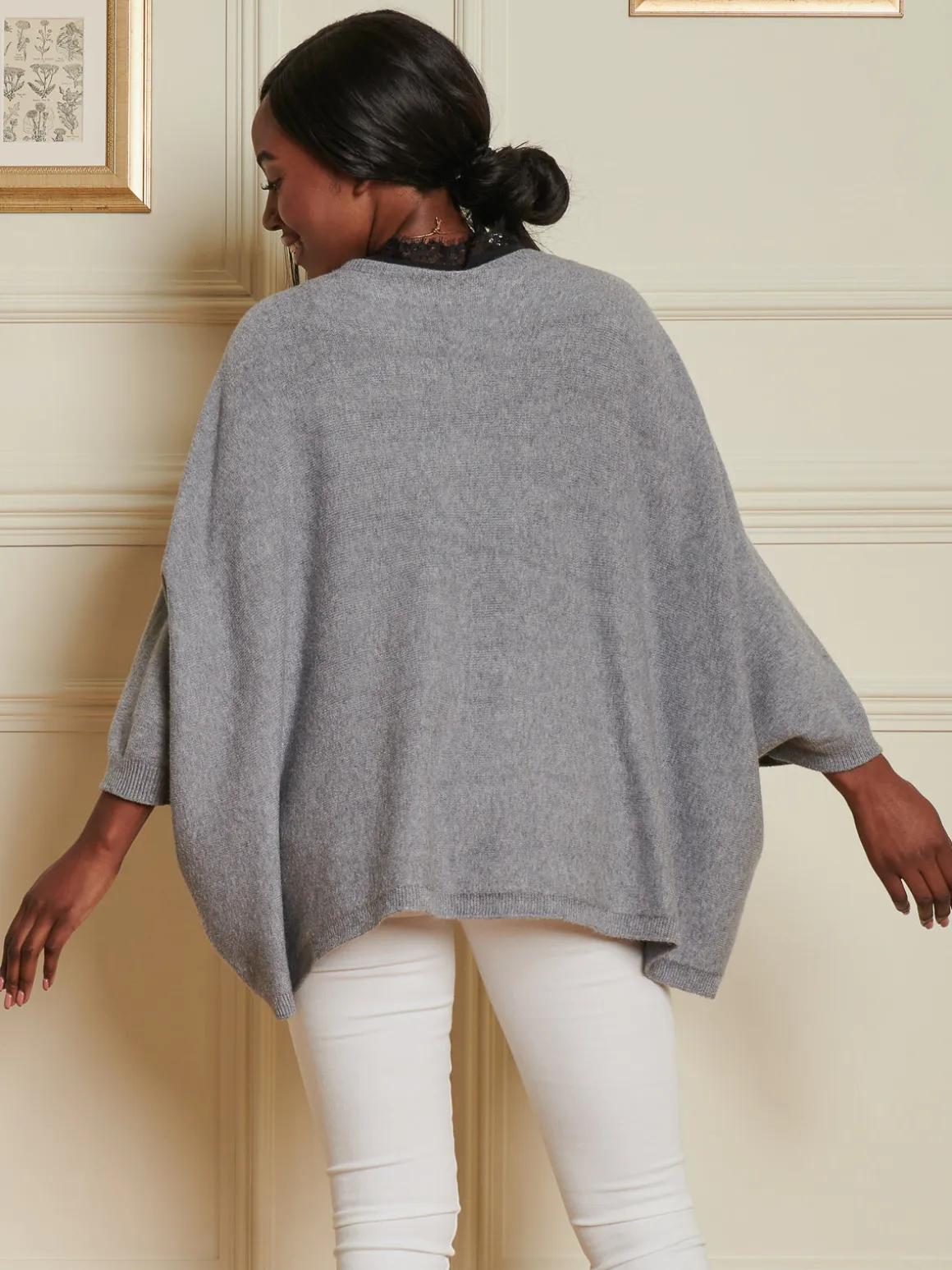 Loose Fit Batwing Knitted Cardigan, Grey Heather