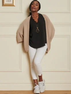 Loose Fit Batwing Knitted Cardigan, Light Khaki