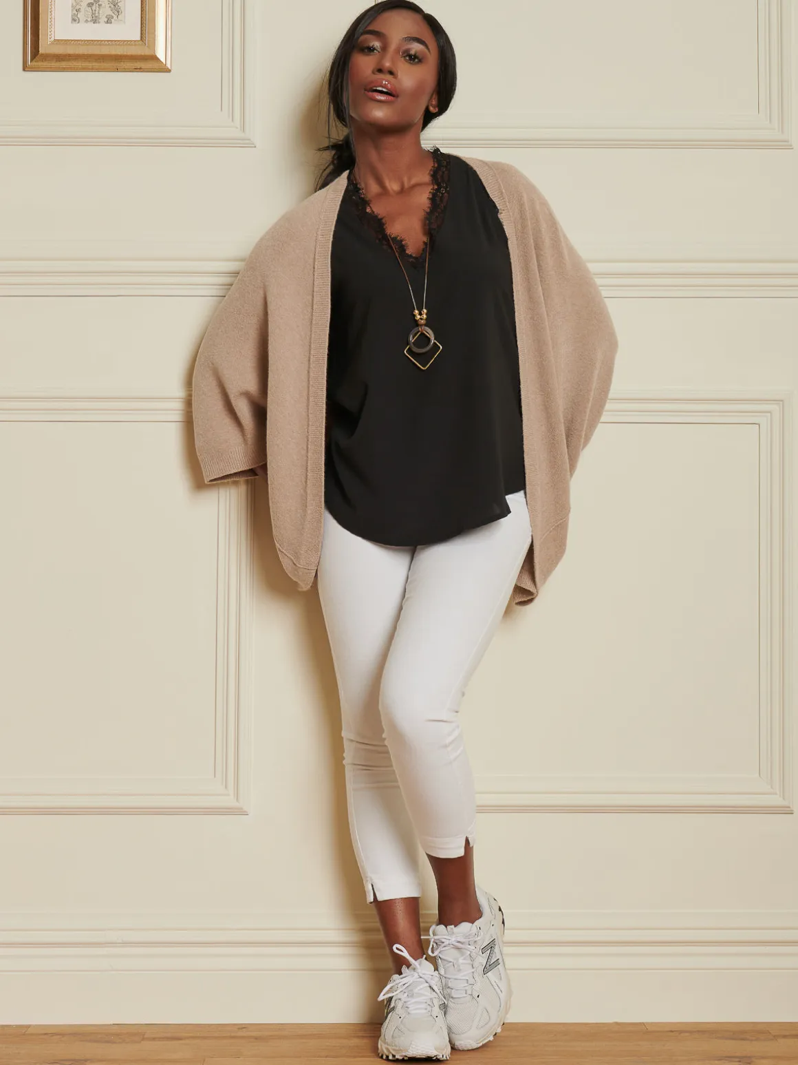Loose Fit Batwing Knitted Cardigan, Light Khaki